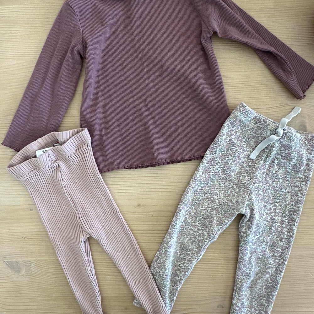 Zara Purple and Pink Ribbed Baby Outfit Set